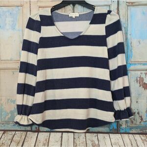 Perfect Peach Womens Small Navy Blue White Striped Long Sleeve Top Very Soft